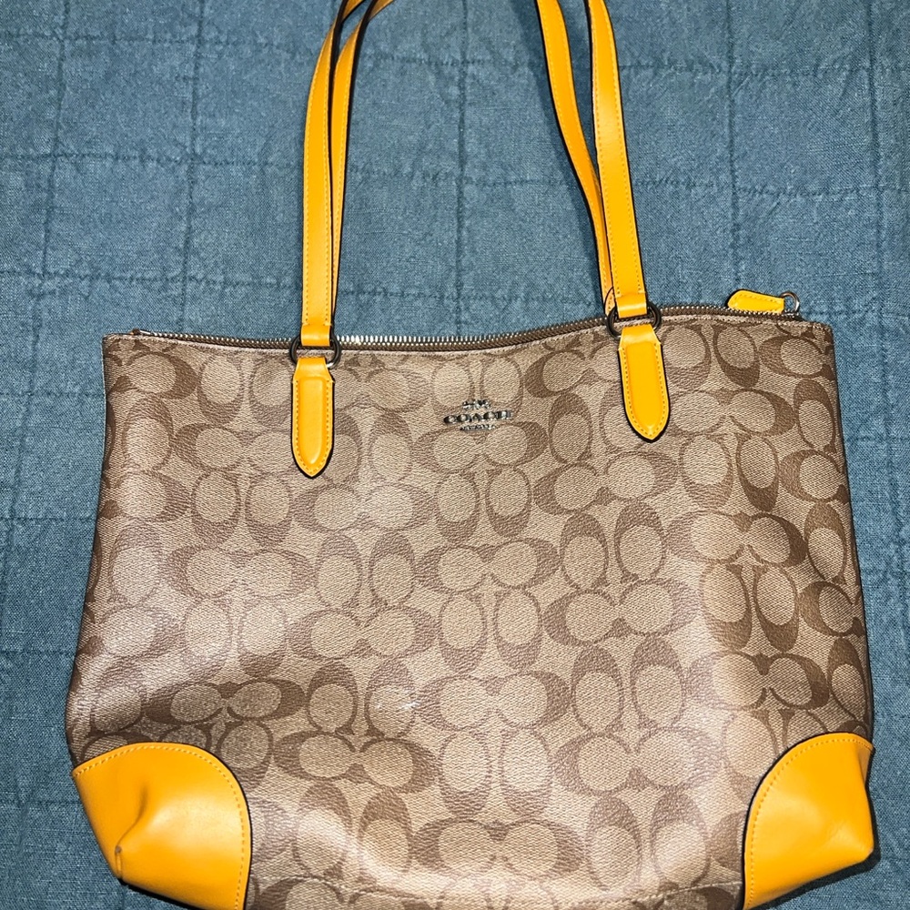 Coach Signature Brown and Yellow Tote Bag